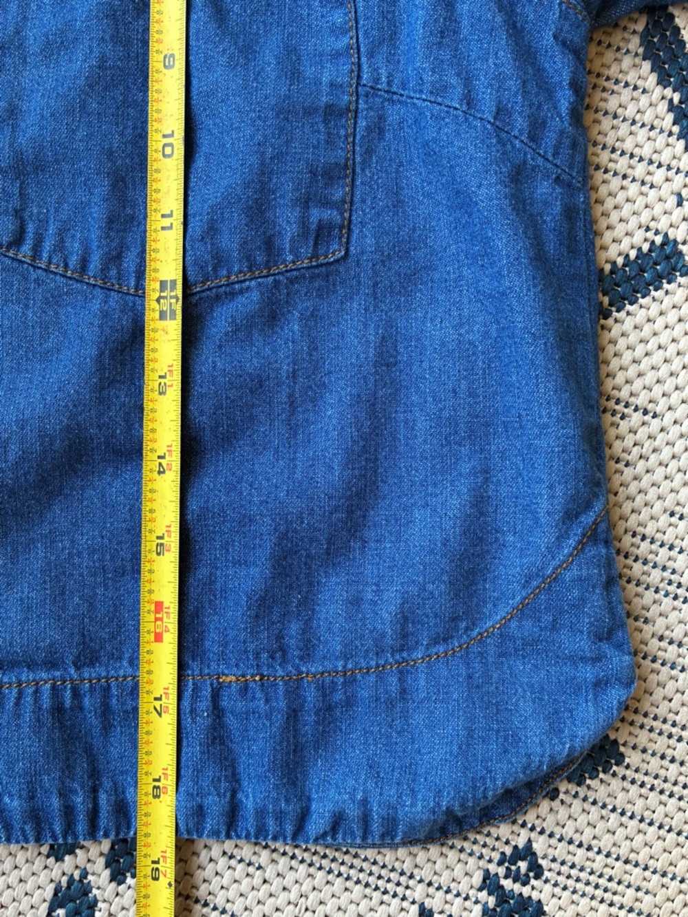 Life in Progress Denim Chambray Crop Short Sleeve Button Front w Hidden Placket - Picture 7 of 7